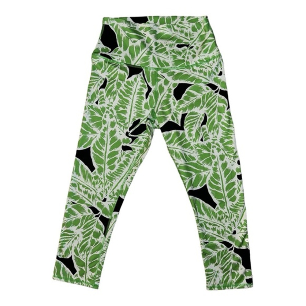 Alo Yoga Womens Green Tropical Leaf Print Crop Workout Leggings Size Medium